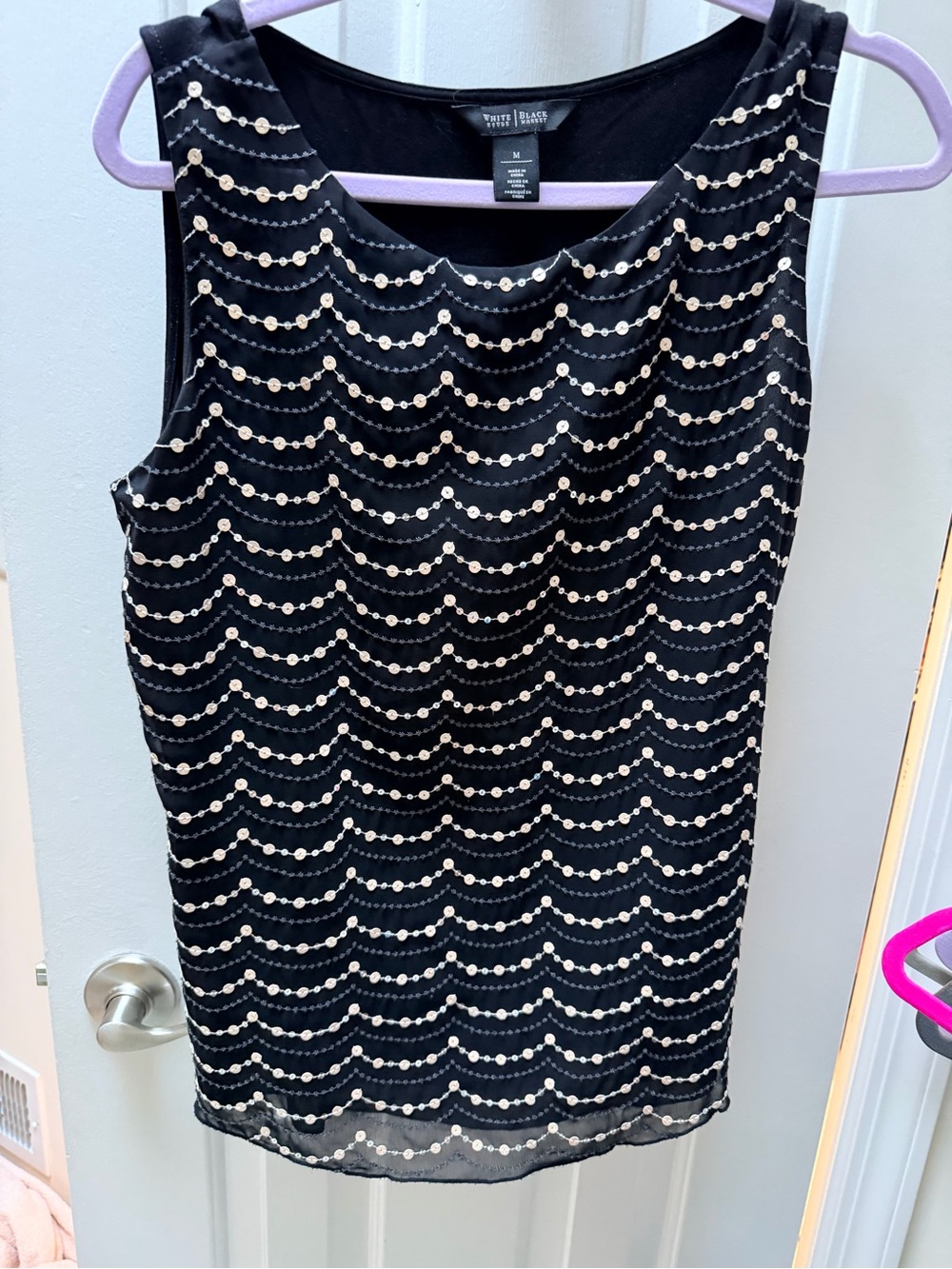 WHBM Black Sequin Wave Sleeveless Dress